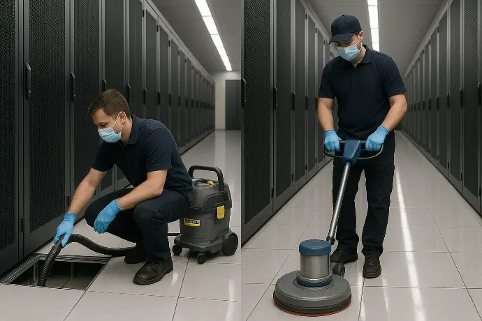 Technicien effectuant l'entretien régulier d'un centre de données